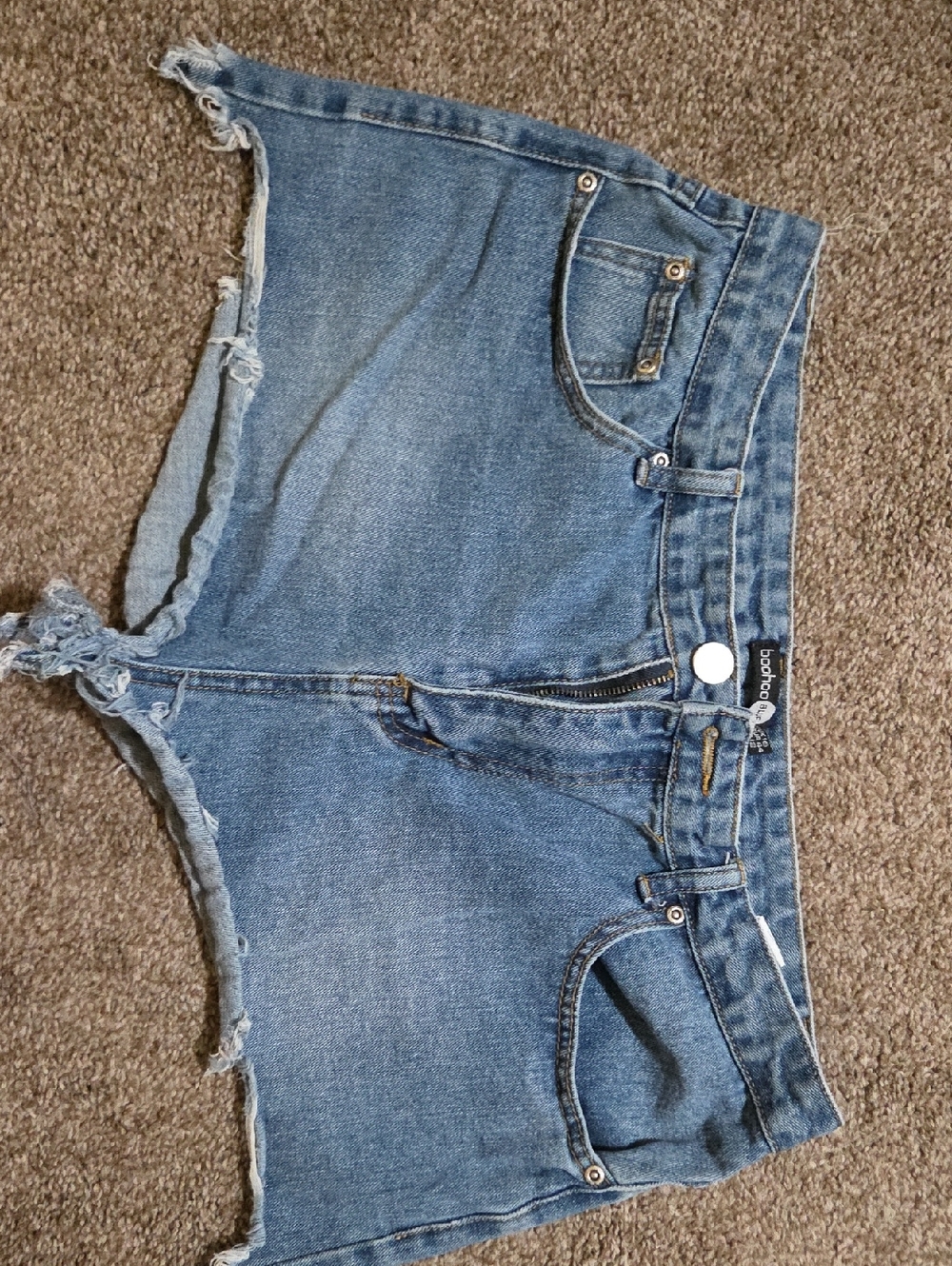boohoo Blue Denim Frayed Hem Cutoff Shorts